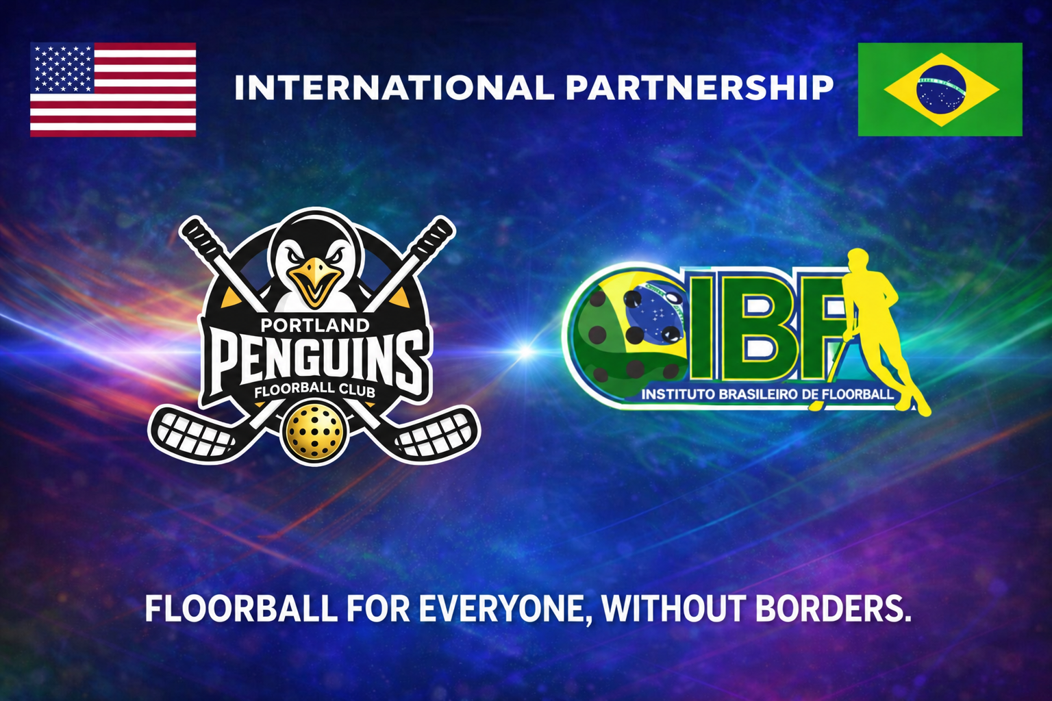 Portland Penguins and Instituto Brasileiro de Floorball international partnership graphic